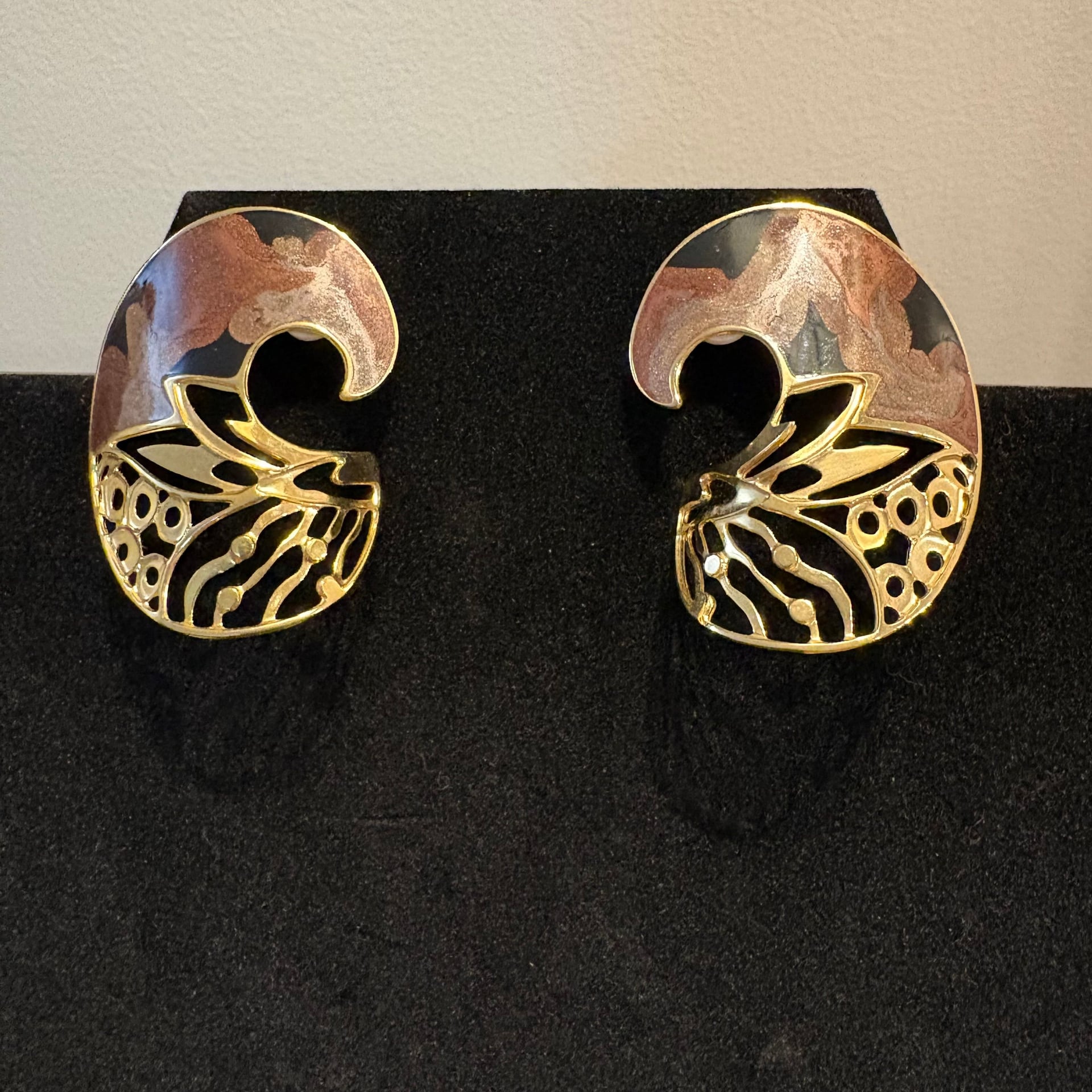 Vintage Edgar Berebi Designer Enamel And Goldtone Filigree Statement Earrings 30$